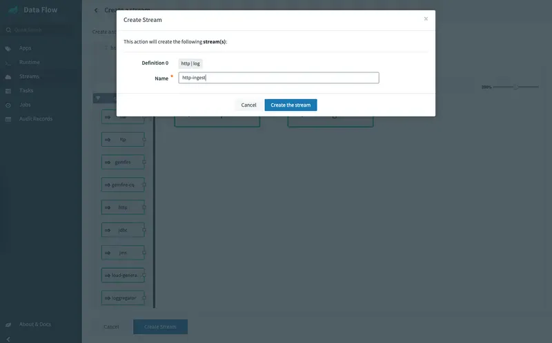 dataflow stream create