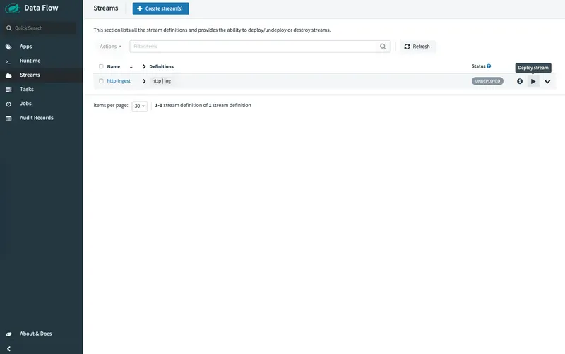 dataflow stream definition deploy